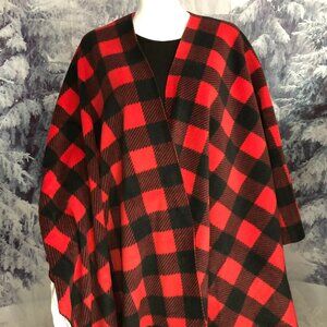 red black check buffalo Women's poncho shoulder wrap shawl Blanket Serape cover